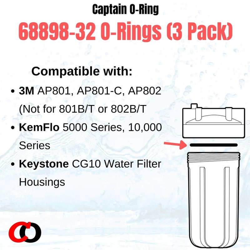Captain O-Ring - 68898-32 Replacement O-Rings for 3M AP801, AP801-C, AP802, KemFlo 5000 & 10,000 Series Water Filters (3 Pack) - Image 2